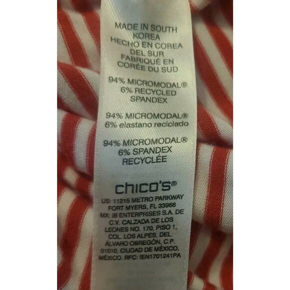 Chico’s Tee Top Shirt 2 Large Short Sleeve Scoop Neck white Red Stripe - Picture 5 of 7